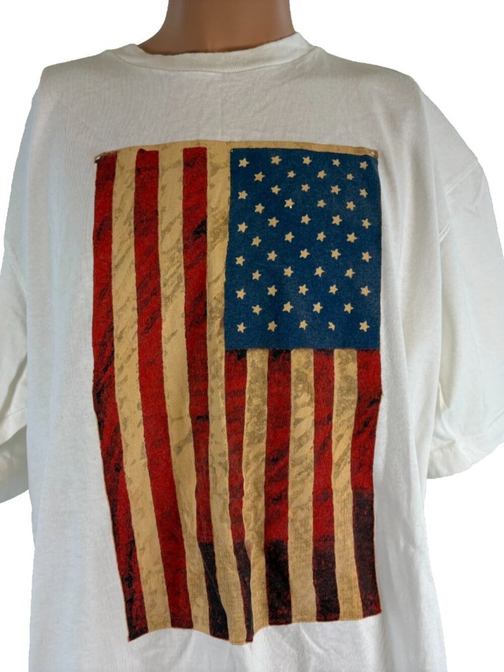Vintage United States Flag T Shirt Mens Size 2XL Tall White Made In USA 90s
